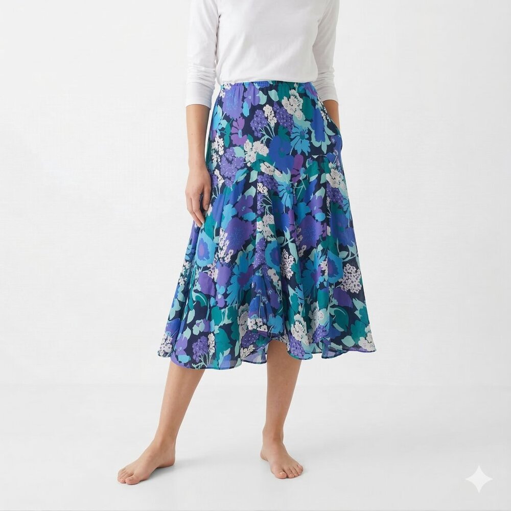 Bob Mackie Wearable Art Skirt Blue Purple Floral Midi L